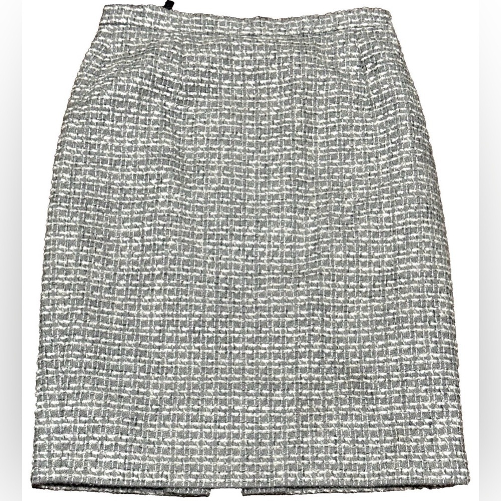 Escada Neiman Marcus Tweed Virgin Wool Blend Pencil Skirt Silver Gray 40 Germany